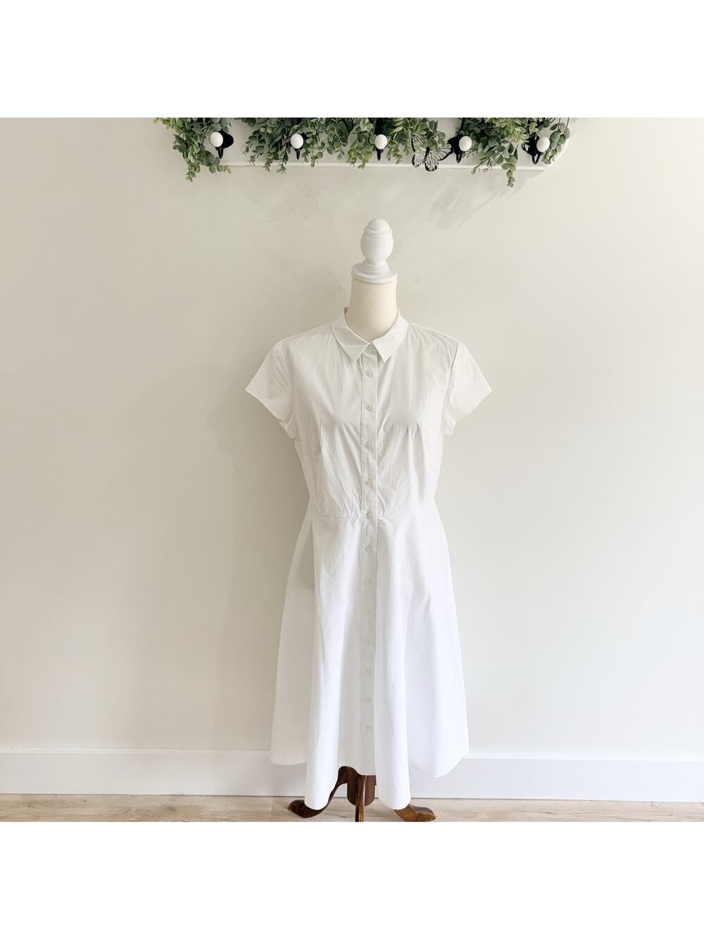 Boden Marella Shirt Dress White Collared Button Down Midi Dress Size 10L 752 NEW